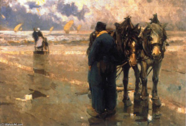 Wikioo.org - Die Enzyklopädie bildender Kunst - Malerei, Kunstwerk von Enrique Martinez Cubells - pferde am strand