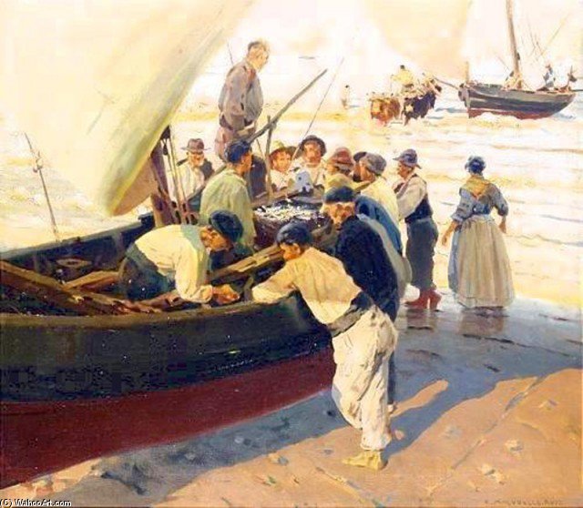 Wikioo.org - The Encyclopedia of Fine Arts - Painting, Artwork by Enrique Martinez Cubells - On The Boat