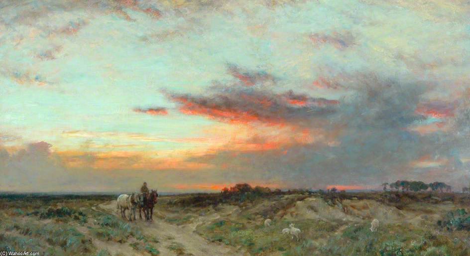 Wikioo.org - The Encyclopedia of Fine Arts - Painting, Artwork by Ernest Albert Waterlow - Across The Moor At Sunset