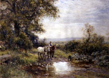 WikiOO.org - Encyclopedia of Fine Arts - Schilderen, Artwork Ernest Albert Waterlow - Horses By A Stream