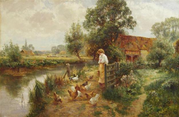 Wikioo.org - The Encyclopedia of Fine Arts - Painting, Artwork by Ernest Charles Walbourn - Feeding The Duck