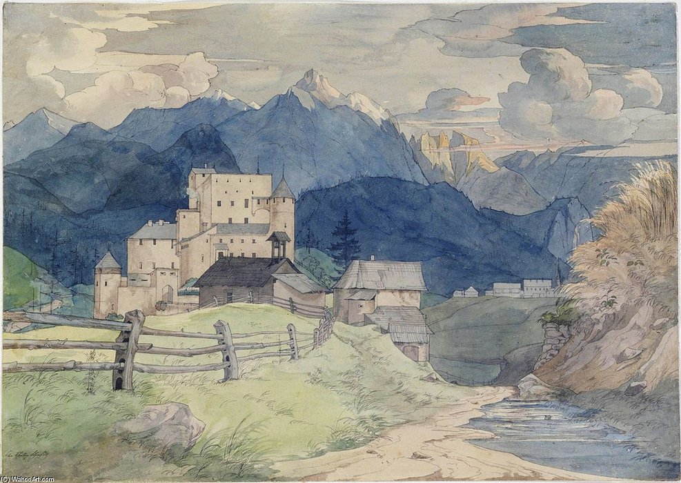 Wikioo.org - The Encyclopedia of Fine Arts - Painting, Artwork by Ernst Ferdinand Oehme - Castle Naudersberg In Tyrol