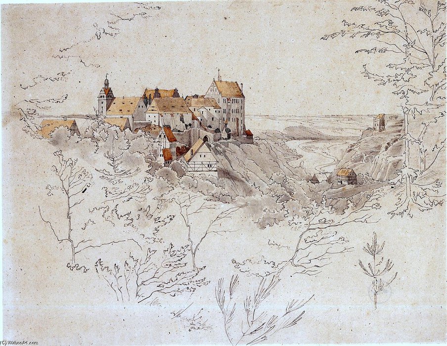 Wikioo.org - The Encyclopedia of Fine Arts - Painting, Artwork by Ernst Ferdinand Oehme - Schloss Colditz In Sachsen