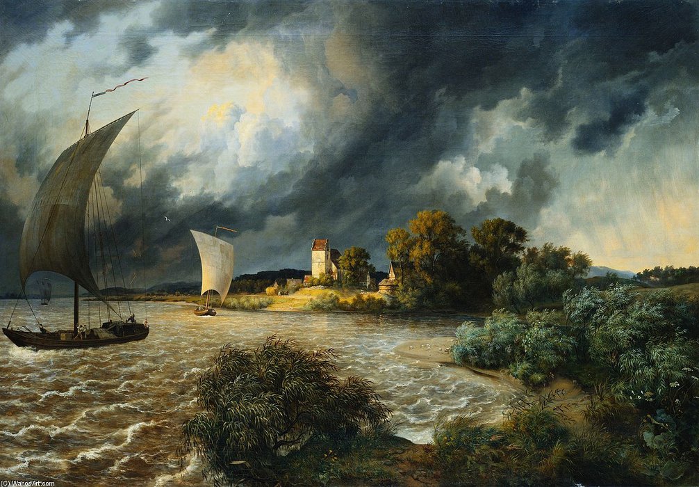 Wikioo.org - The Encyclopedia of Fine Arts - Painting, Artwork by Ernst Ferdinand Oehme - Thunderstorm In The Area Of The Village Kaditz