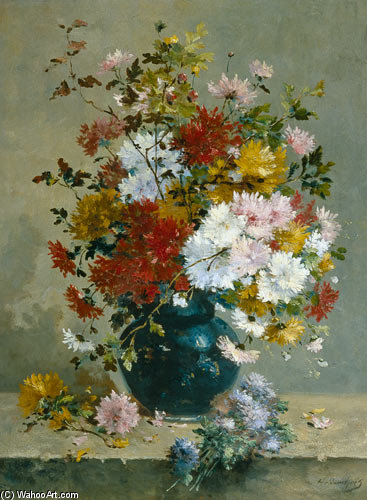 Wikioo.org - The Encyclopedia of Fine Arts - Painting, Artwork by Eugene Henri Cauchois - Bunch Of Flowers