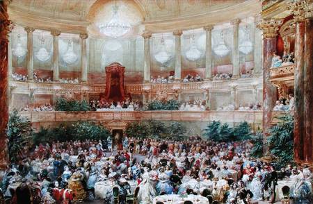 Wikoo.org - موسوعة الفنون الجميلة - اللوحة، العمل الفني Eugene Louis Lami - Dinner In The Salle Des Spectacles At Versailles