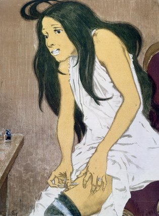 Wikioo.org – L'Encyclopédie des Beaux Arts - Peinture, Oeuvre de Eugène Samuel Grasset - Un toxicomane Elle-meme injection