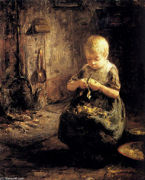 Wikioo.org – L'Encyclopédie des Beaux Arts - Peinture, Oeuvre de Evert Pieters - une enfant dans pommes de terre de déroulage