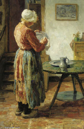 Wikioo.org - The Encyclopedia of Fine Arts - Painting, Artwork by Evert Pieters - Houseproud Caring For The Crockery