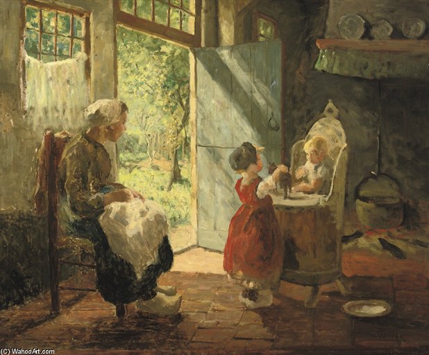 WikiOO.org - Encyclopedia of Fine Arts - Lukisan, Artwork Evert Pieters - Playing With The Cat