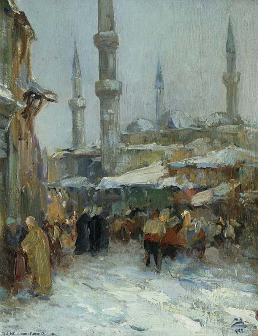 Wikioo.org - The Encyclopedia of Fine Arts - Painting, Artwork by Fausto Zonaro - Istanbul Im Winter