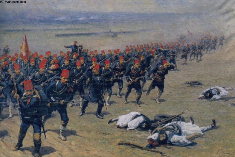 Wikioo.org – L'Enciclopedia delle Belle Arti - Pittura, Opere di Fausto Zonaro - Ottomano soldati tuttal più la guerra
