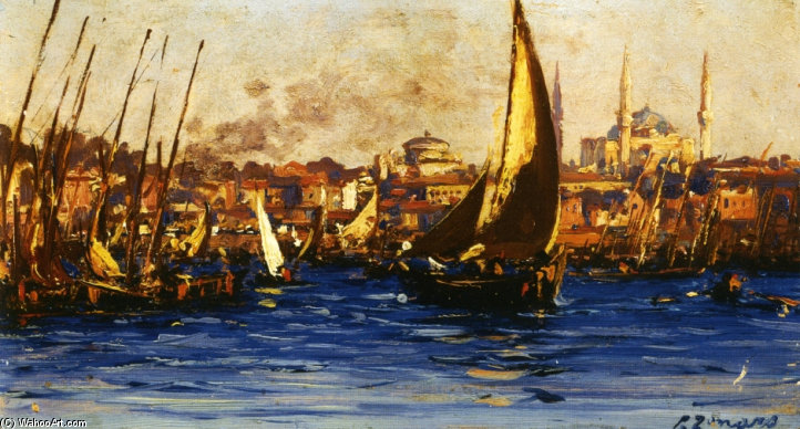 Wikioo.org - Die Enzyklopädie bildender Kunst - Malerei, Kunstwerk von Fausto Zonaro - Der Hafen von Istanbul