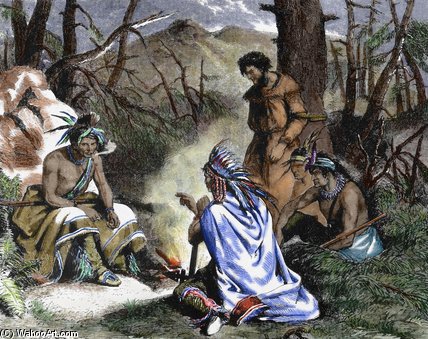 Wikioo.org - สารานุกรมวิจิตรศิลป์ - จิตรกรรม Felix Octavius Carr Darley - Indians Deciding The Fate Of The Prisoner