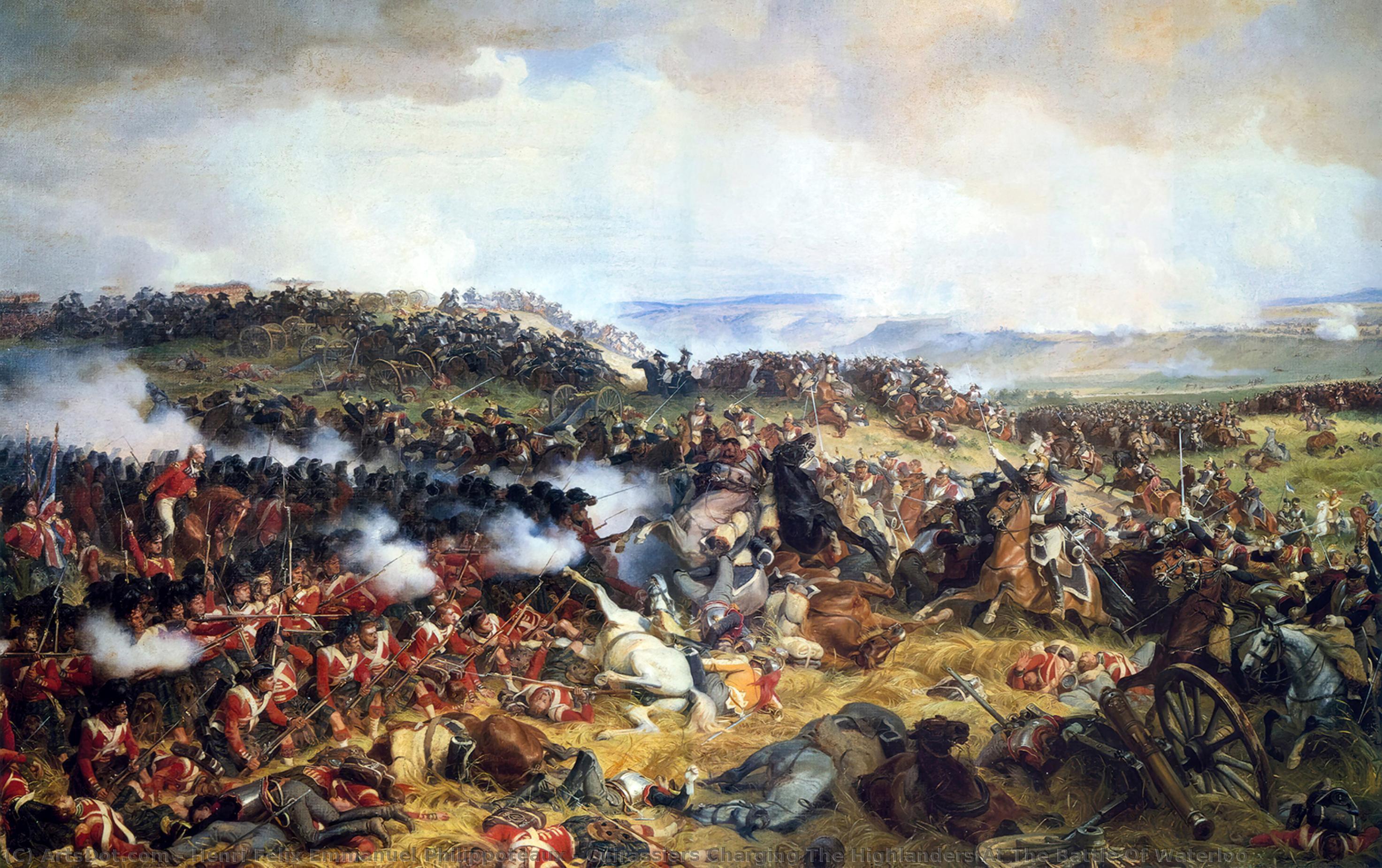 Wikioo.org - The Encyclopedia of Fine Arts - Painting, Artwork by Henri Félix Emmanuel Philippoteaux - Cuirassiers Charging The Highlanders At The Battle Of Waterloo