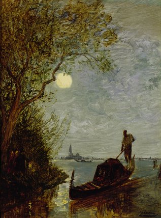 Wikioo.org - The Encyclopedia of Fine Arts - Painting, Artwork by Felix Ziem - Moonlit Scene With Gondola