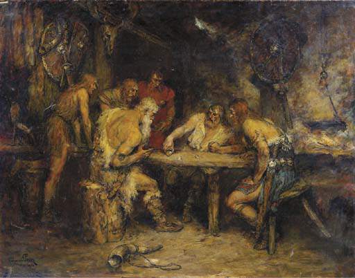 Wikioo.org - The Encyclopedia of Fine Arts - Painting, Artwork by Ferdinand Leeke - A Viking's Game
