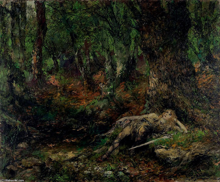 Wikioo.org – L'Encyclopédie des Beaux Arts - Peinture, Oeuvre de Ferdinand Leeke - Der Junge Im Wald Siegfried Un Einer Quelle