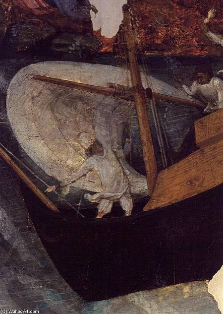 Wikioo.org - The Encyclopedia of Fine Arts - Painting, Artwork by Ferrer Bassa - A Boat Against A Reef, From The Altarpiece Of St. Bernard Of Clairvaux