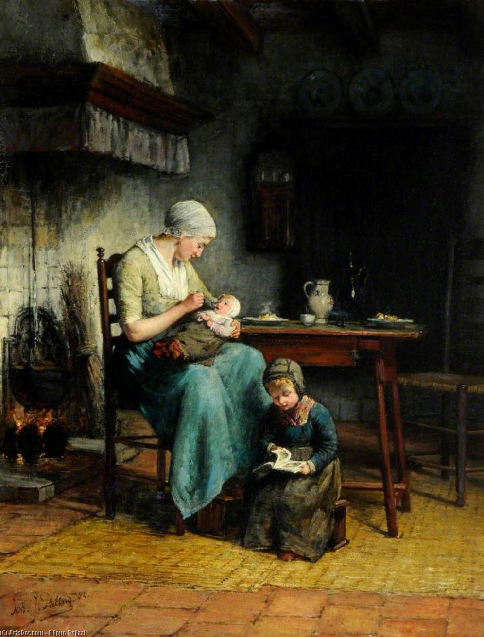 Wikioo.org - The Encyclopedia of Fine Arts - Painting, Artwork by Filippo Palizzi - Mother And Child