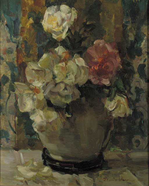 WikiOO.org - Енциклопедия за изящни изкуства - Живопис, Произведения на изкуството Floris Verster - Witte En Rose Rozen In Een Lanooypot