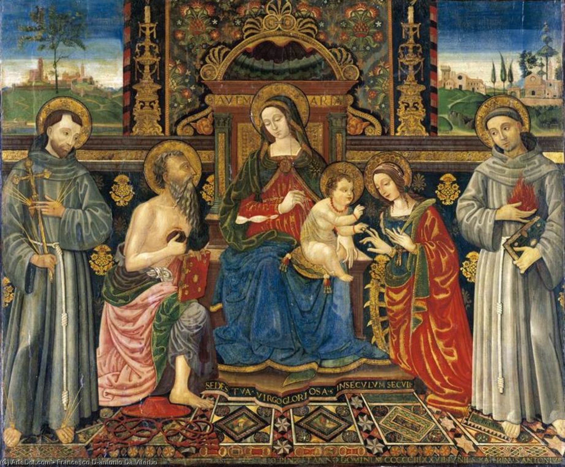 Wikioo.org - The Encyclopedia of Fine Arts - Painting, Artwork by Francesco D'antonio Da Viterbo - Madonna And Child Enthroned With Saints
