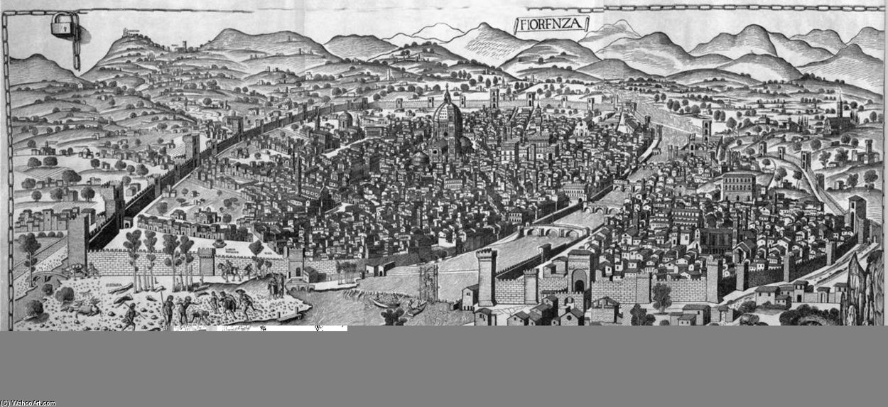 Wikioo.org - สารานุกรมวิจิตรศิลป์ - จิตรกรรม Francesco Rosselli - View Of Florence With The Chain