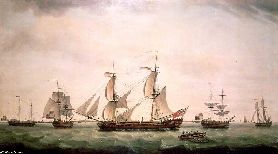 Wikioo.org - The Encyclopedia of Fine Arts - Painting, Artwork by Francis Holman - An English Brig With Captured American Vessels
