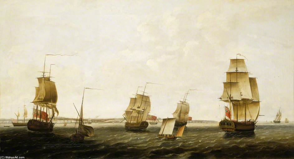 Wikioo.org - The Encyclopedia of Fine Arts - Painting, Artwork by Francis Holman - Ships Off Dover