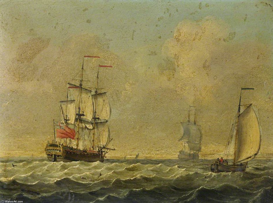 Wikioo.org - The Encyclopedia of Fine Arts - Painting, Artwork by Francis Swaine - An Indiaman At Sea
