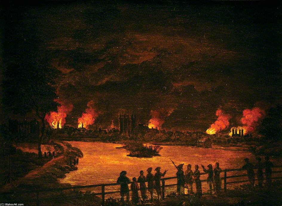 WikiOO.org - Encyclopedia of Fine Arts - Schilderen, Artwork Francis Swaine - Figures By Chelsea Waterworks, London, Observing The Fires Of The Gordon Riots