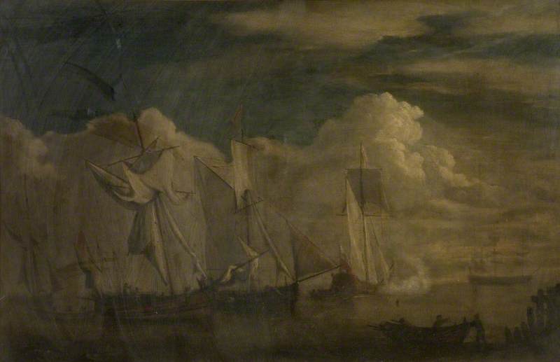Wikioo.org - The Encyclopedia of Fine Arts - Painting, Artwork by Francis Swaine - Shipping Piece With A Ship Firing Gun