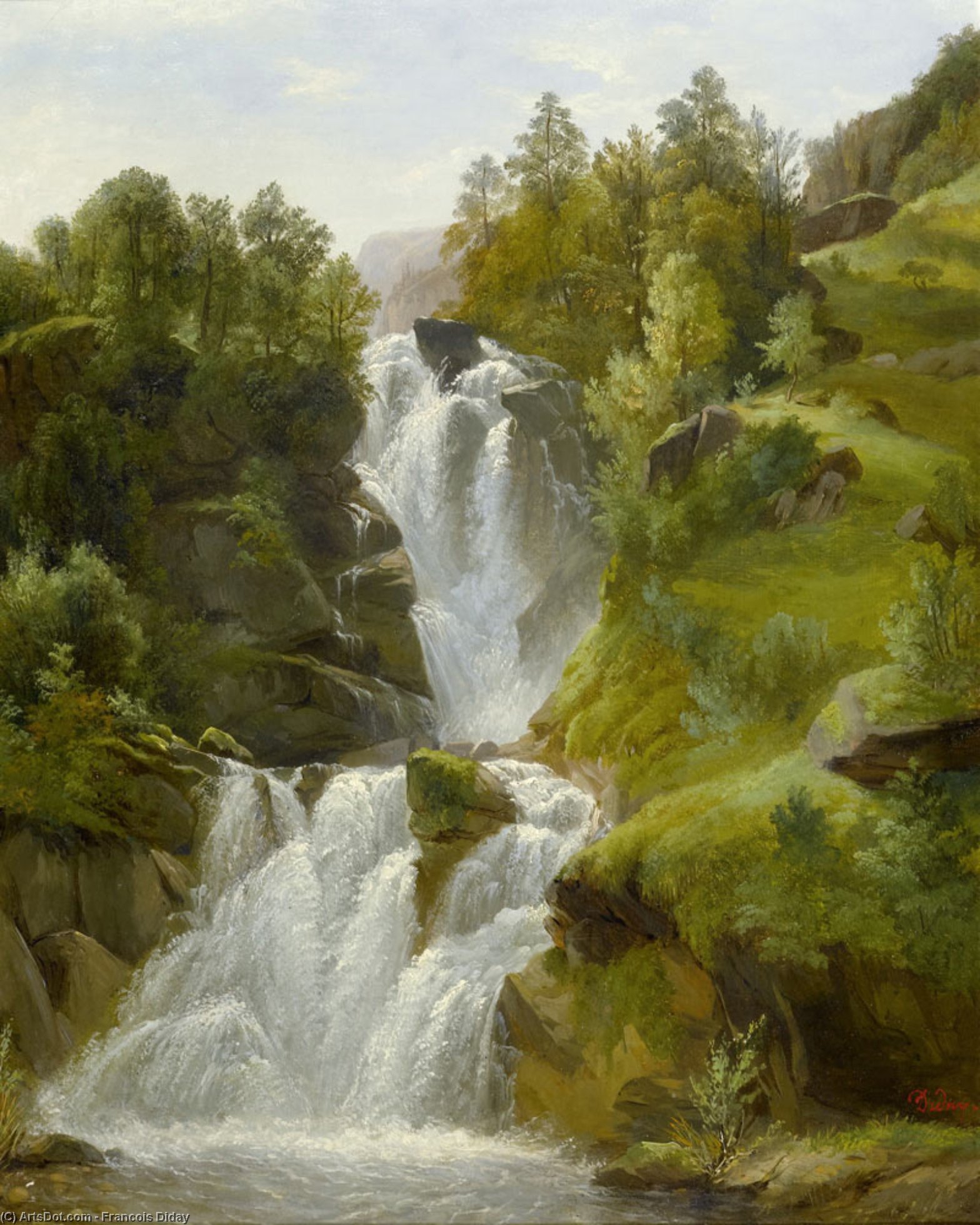 Wikioo.org - The Encyclopedia of Fine Arts - Painting, Artwork by Francois Diday - Waterfall