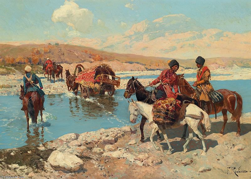 Wikioo.org - The Encyclopedia of Fine Arts - Painting, Artwork by Francois Flameng - Cherkesses Crossing A River