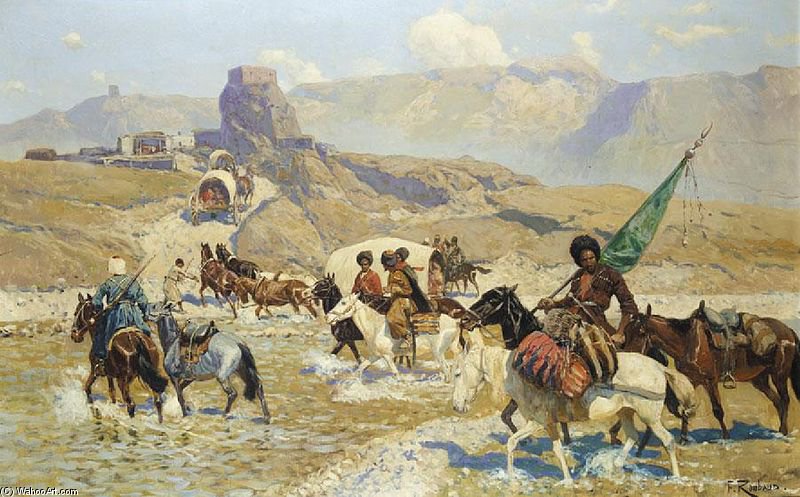 Wikioo.org – La Enciclopedia de las Bellas Artes - Pintura, Obras de arte de Francois Flameng - Cruzando el río -