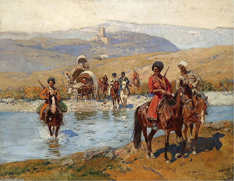 Wikioo.org - The Encyclopedia of Fine Arts - Painting, Artwork by Francois Flameng - Crossing The River
