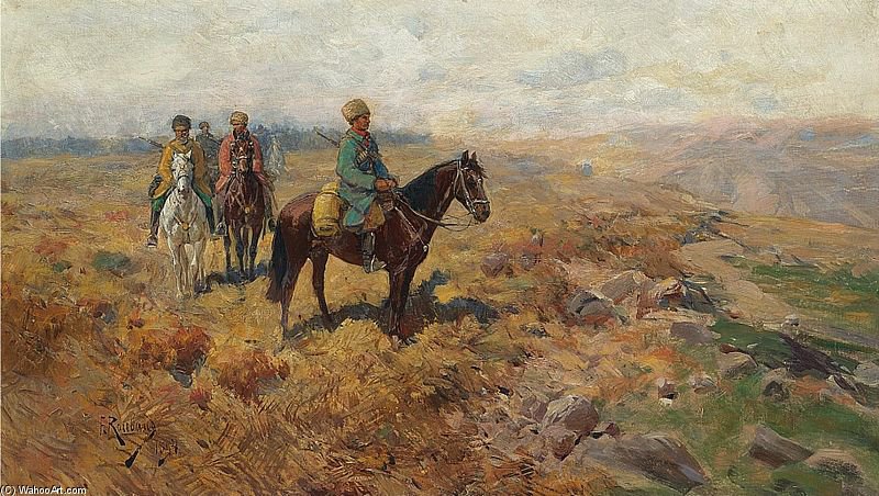 WikiOO.org - Encyclopedia of Fine Arts - Festés, Grafika Francois Flameng - Horsemen In The Hills