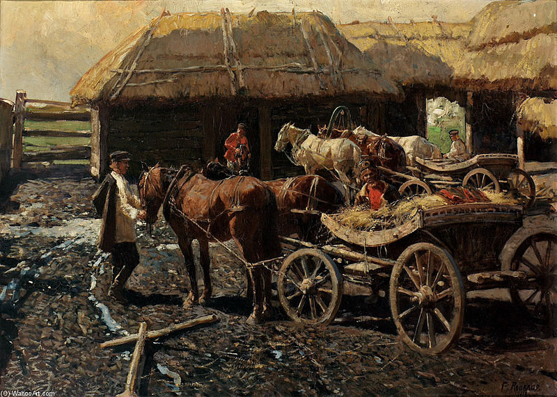 WikiOO.org - Encyclopedia of Fine Arts - Lukisan, Artwork Francois Flameng - Poststation Im Kaukasus