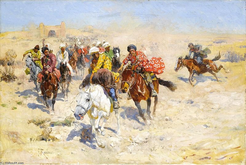 Wikioo.org – La Enciclopedia de las Bellas Artes - Pintura, Obras de arte de Francois Flameng - La carga ante las puertas de Khiva