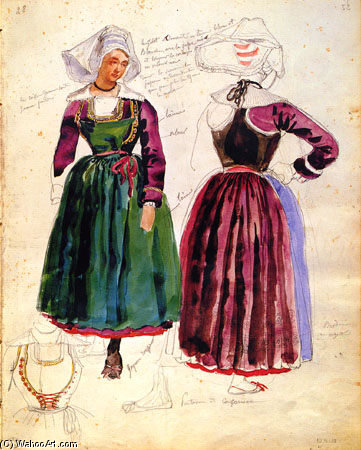 WikiOO.org - Encyclopedia of Fine Arts - Maalaus, taideteos Francois Hippolyte Lalaisse - Two Women In Traditional Dresses Of Pont Aven