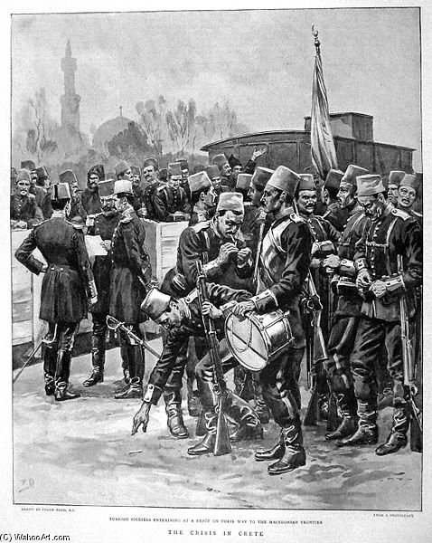 WikiOO.org - Encyclopedia of Fine Arts - Maalaus, taideteos Frank Dadd - Vignette Of Ottoman Troops Awaiting Embarkation At A Train Station On Their Way To The Greek-ottoman Frontier