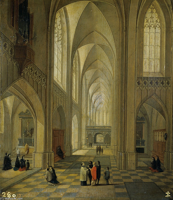 WikiOO.org - Encyclopedia of Fine Arts - Festés, Grafika Frans Iii Francken - Interior De Una Iglesia, Óleo Sobre Tablas