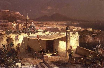 Wikioo.org - The Encyclopedia of Fine Arts - Painting, Artwork by Franz Richard Unterberger - A Terrace In Posilipo