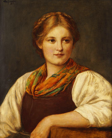 Wikioo.org - The Encyclopedia of Fine Arts - Painting, Artwork by Franz Von Defregger - A Bavarian Peasant Girl -