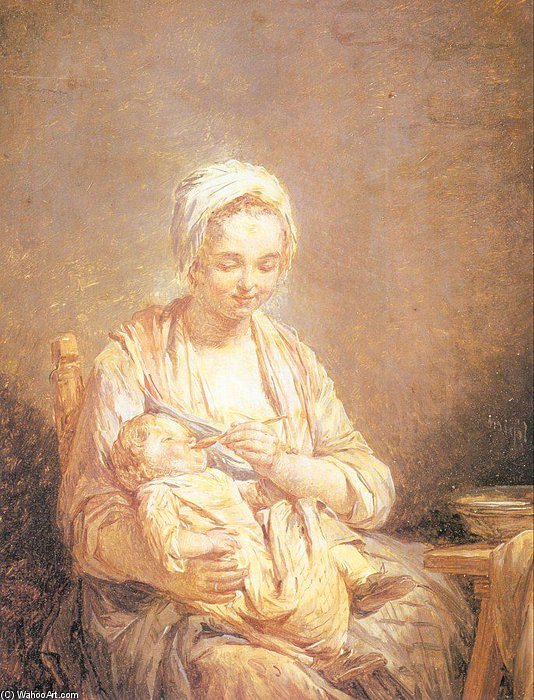Wikioo.org - The Encyclopedia of Fine Arts - Painting, Artwork by Nicolas Bernard Lépicié - A Mother Feeding Her Child