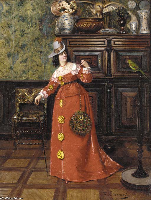 Wikioo.org - The Encyclopedia of Fine Arts - Painting, Artwork by François Brunery - An Elegant Lady In A Salon