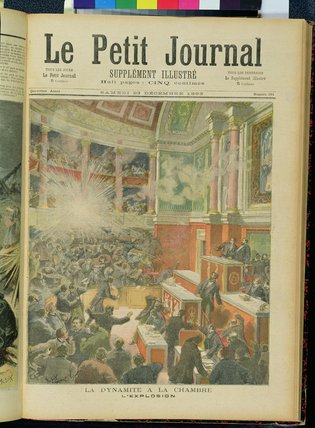 Wikioo.org - The Encyclopedia of Fine Arts - Painting, Artwork by Frederic Theodore Lix - Dynamite Explodes In The Chamber Of Deputies