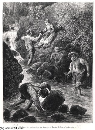 Wikioo.org - The Encyclopedia of Fine Arts - Painting, Artwork by Frederic Theodore Lix - Fishing For Trout In The Vosges
