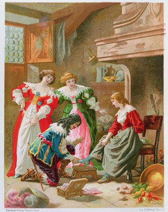 WikiOO.org - Encyclopedia of Fine Arts - Maleri, Artwork Frederic Theodore Lix - Cinderella Trying On The Glass Slipper