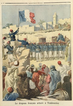 Wikioo.org - The Encyclopedia of Fine Arts - Painting, Artwork by Frederic Theodore Lix - The Raising Of The French Flag At Timbuktu